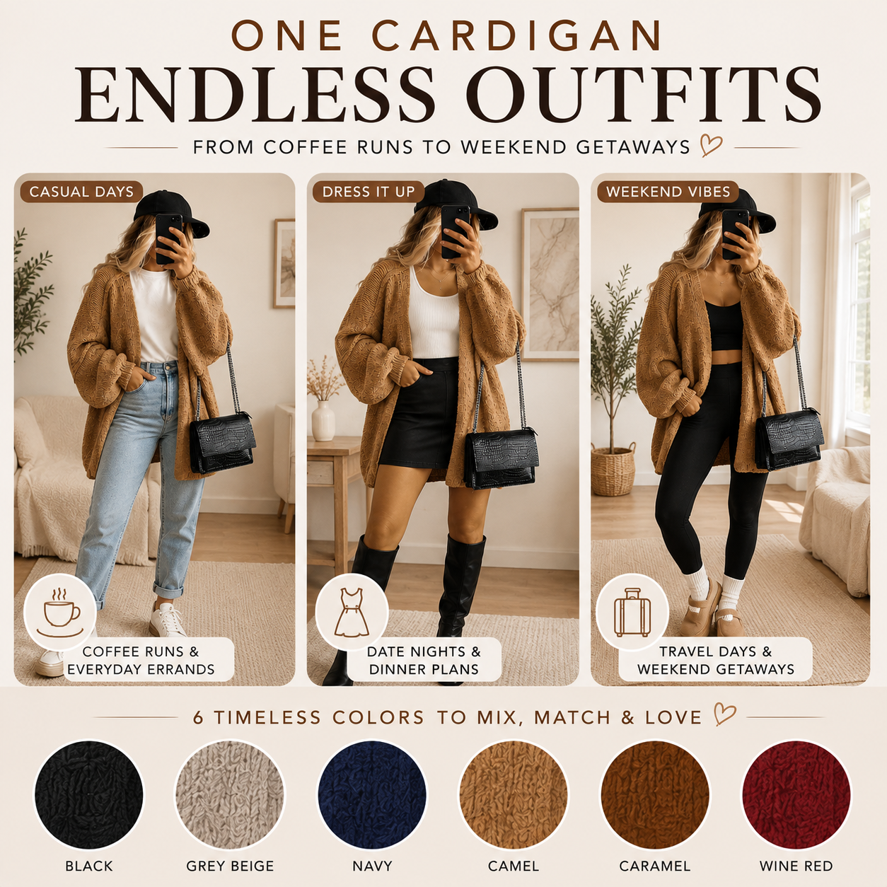 Women's Oversized Open Front Cardigan Sweater – Soft Cozy Knit with Lantern Sleeves