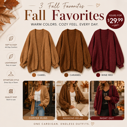 Women's Oversized Open Front Cardigan Sweater – Soft Cozy Knit with Lantern Sleeves