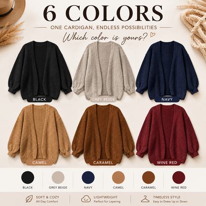 Women's Oversized Open Front Cardigan Sweater – Soft Cozy Knit with Lantern Sleeves