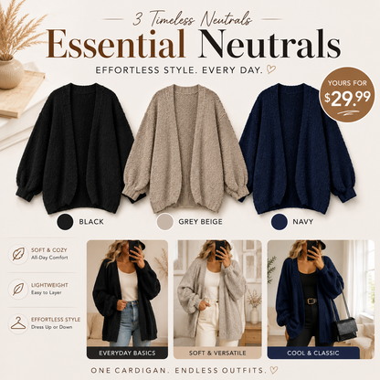 Women's Oversized Open Front Cardigan Sweater – Soft Cozy Knit with Lantern Sleeves